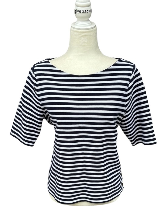Lauren Ralph Lauren Tops - Lauren Ralph Lauren Striped Cotton Boatneck Top XL - Engraved Gold Button Slit